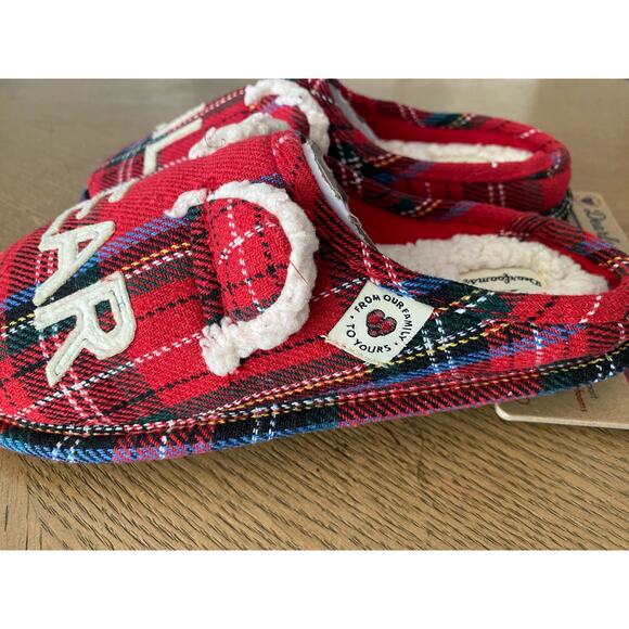 NWT Lil Bear Dearfoams Kids Unisex‎ Red Plaid Slippers Sz 4/5 - Picture 2 of 6